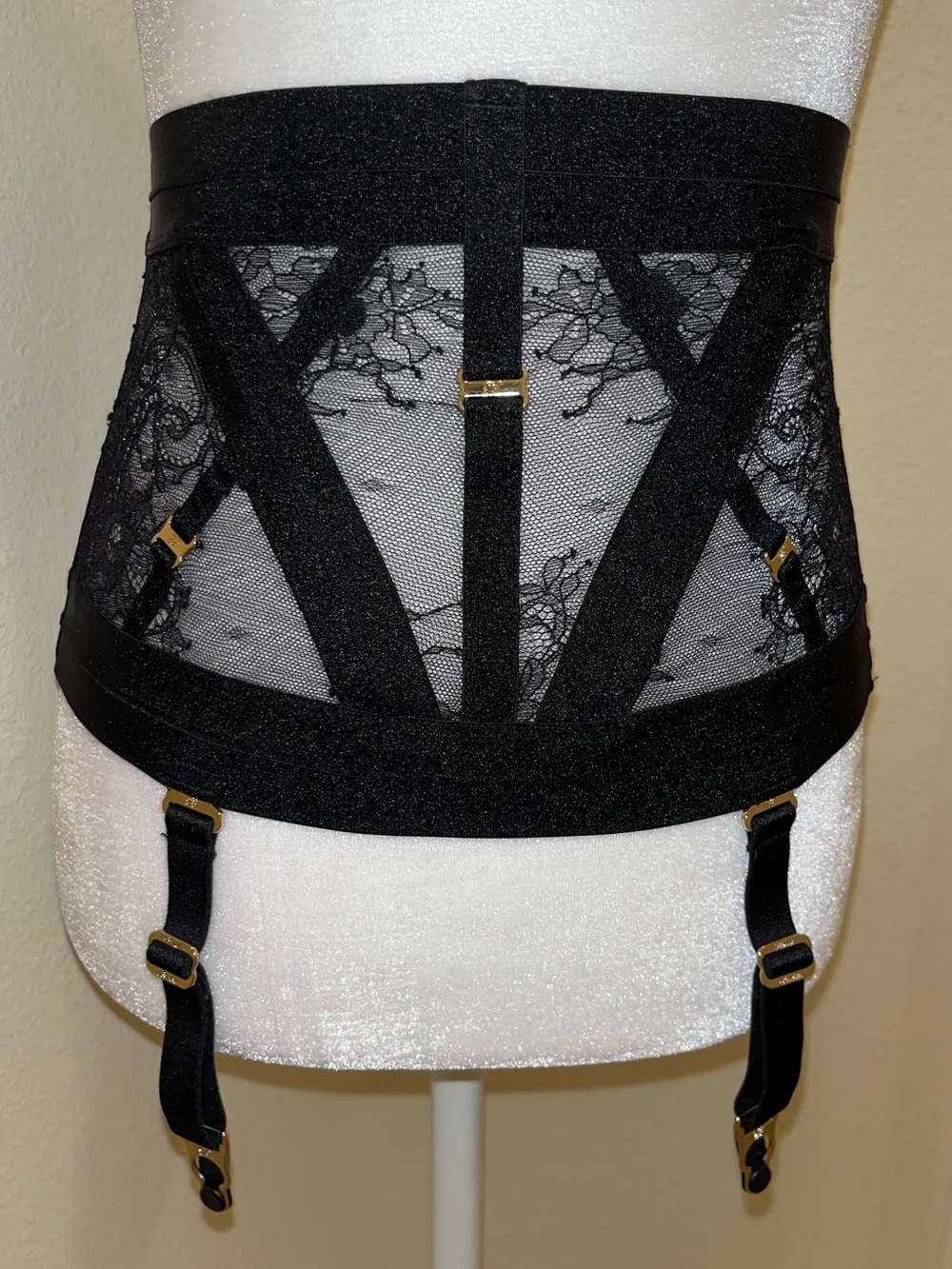 Honey Birdette Renee Black Lace Garter Corset Belt XS